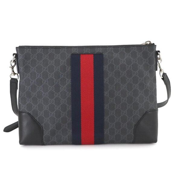 GUCCI GG Supreme 2way Messenger Clutch Shoulder Bag Black Grey 474139 90279153 - Picture 1 of 10